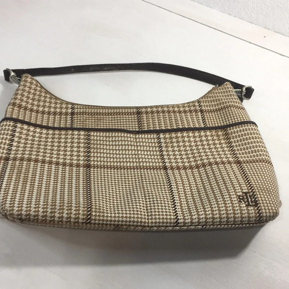 Lauren Ralph Lauren Hounds Tooth Handbag Hobo Brown 11 x 10 - Picture 1 of 6